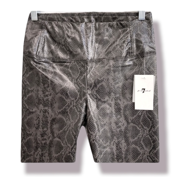 7 For All Mankind Python Snake Skin Vegan Faux Leather Leggings Pants Grey Brown - Picture 5 of 5